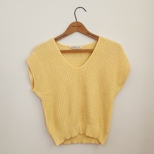 Vintage 1980S Crop Yellow Sweater Spring Short Sleeve Knit SMALL PETITE